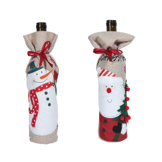 Christmas Wine Bottle Bag Set - 2 Pieces of Cute Handmade Christmas Wine Bottle Decoration